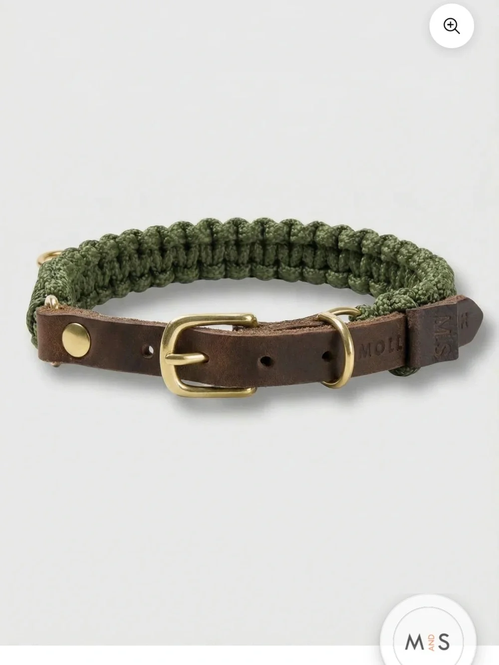 Molly & Stitch Touch of Leather Dog Collar Size M - military and brass